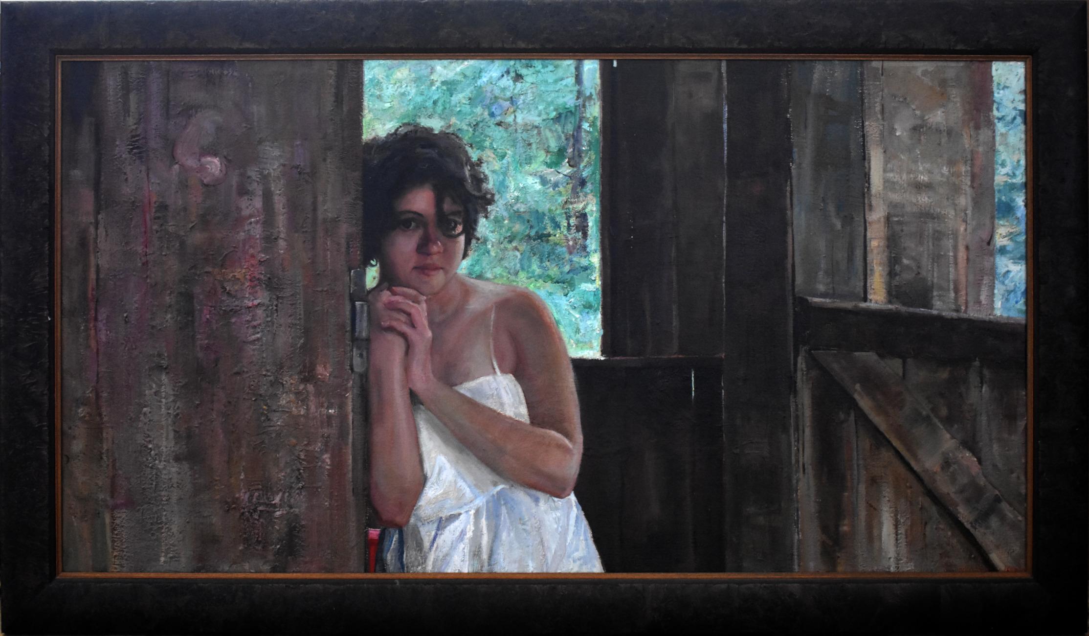 Portrait Painting de Timur Akhriev - "Kate en el granero"