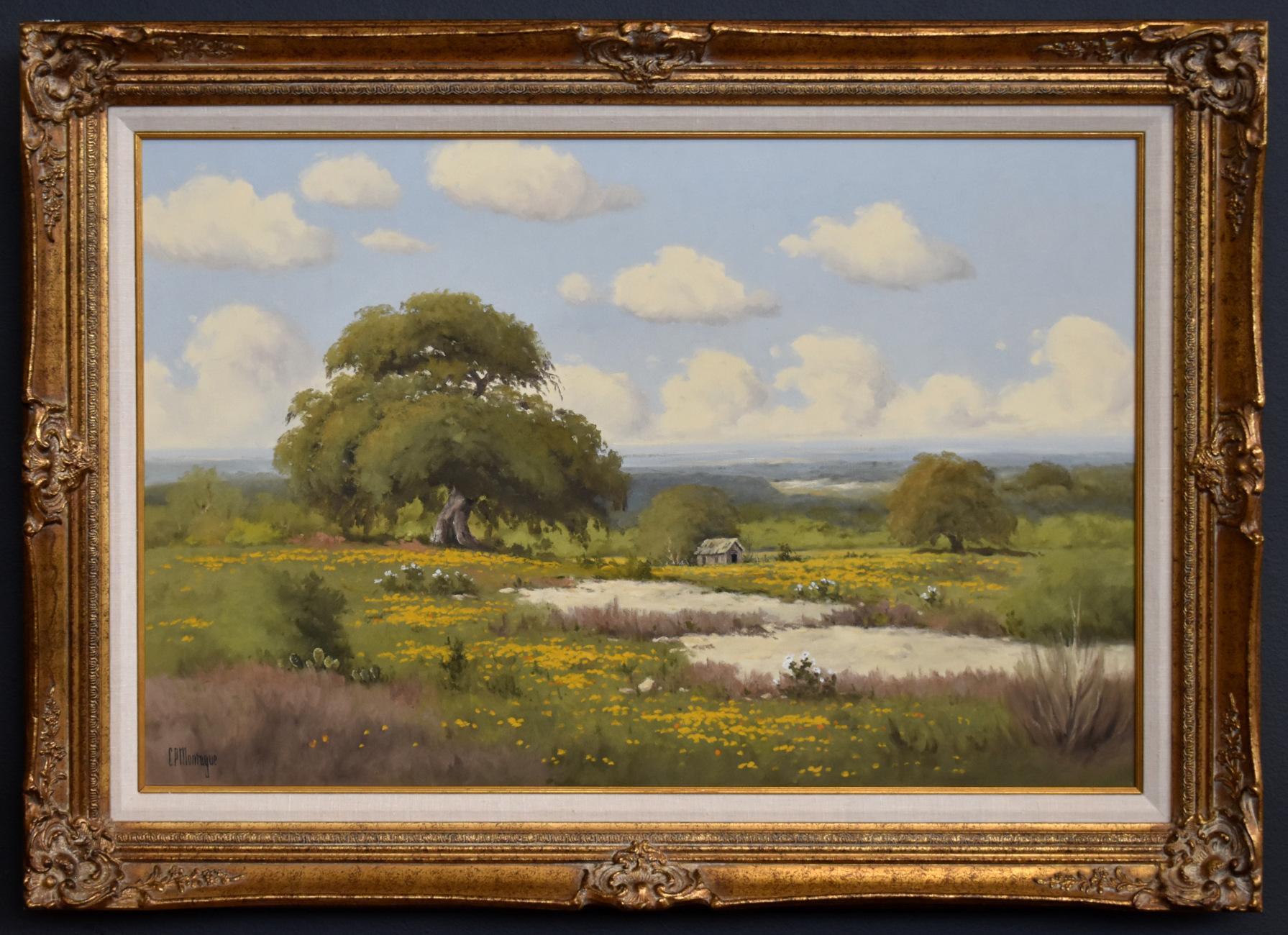 C.P. Montague Landscape Painting - "Coreopsis Meadow"  TEXAS HILL COUNTRY WILDFLOWER PAINTING
