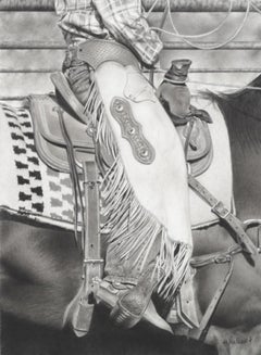 "DALLY UP" IMAGE: 14 X 11 GRAPHITE DRAWING COWBOY RIDING HORSE