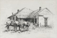 « Torres Grocery » Langtry, Texas 1975 Taille : 21 x 31 Chevaux de l'Ouest encadrés 32 x 42