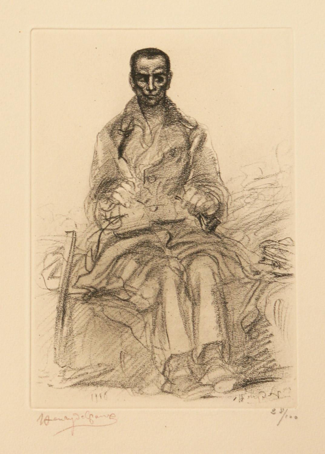 Henry de Groux Figurative Print - Prisonnier Au Repos (Prisoner At Rest) by Henri DeGroux