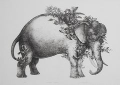 Vintage Camouflaged Elephant original lithograph 1975