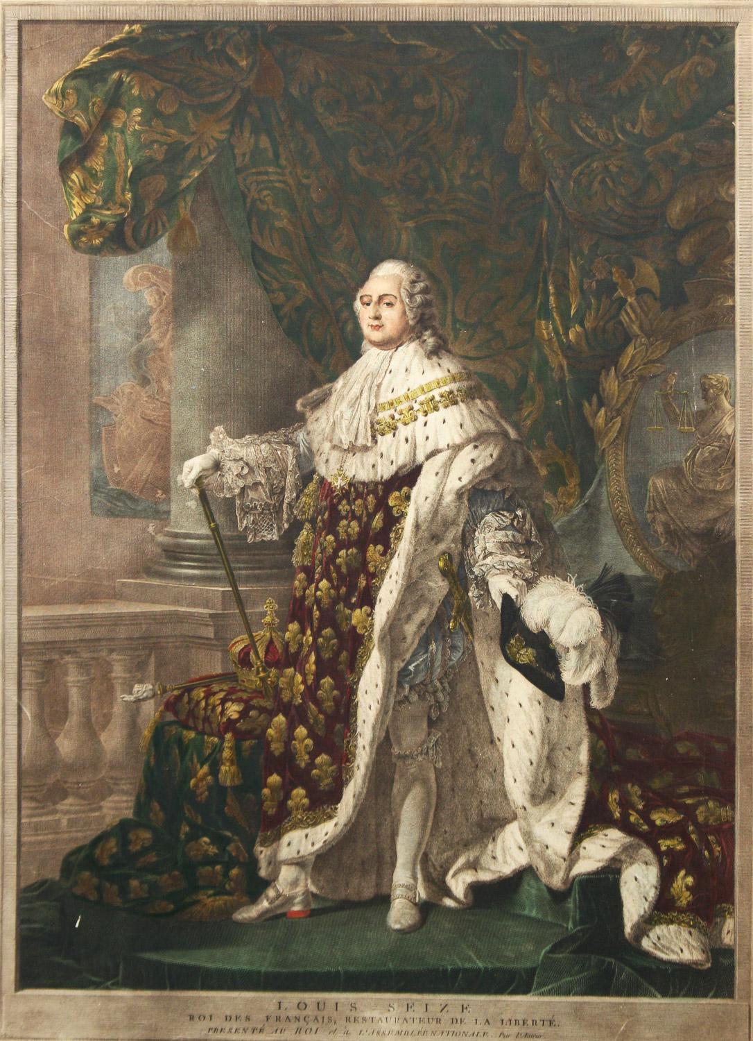 Antoine-Francois Callet Portrait Print - Louis XVI, roi de France et de Navarre revêtu du grand costume royal en 1779