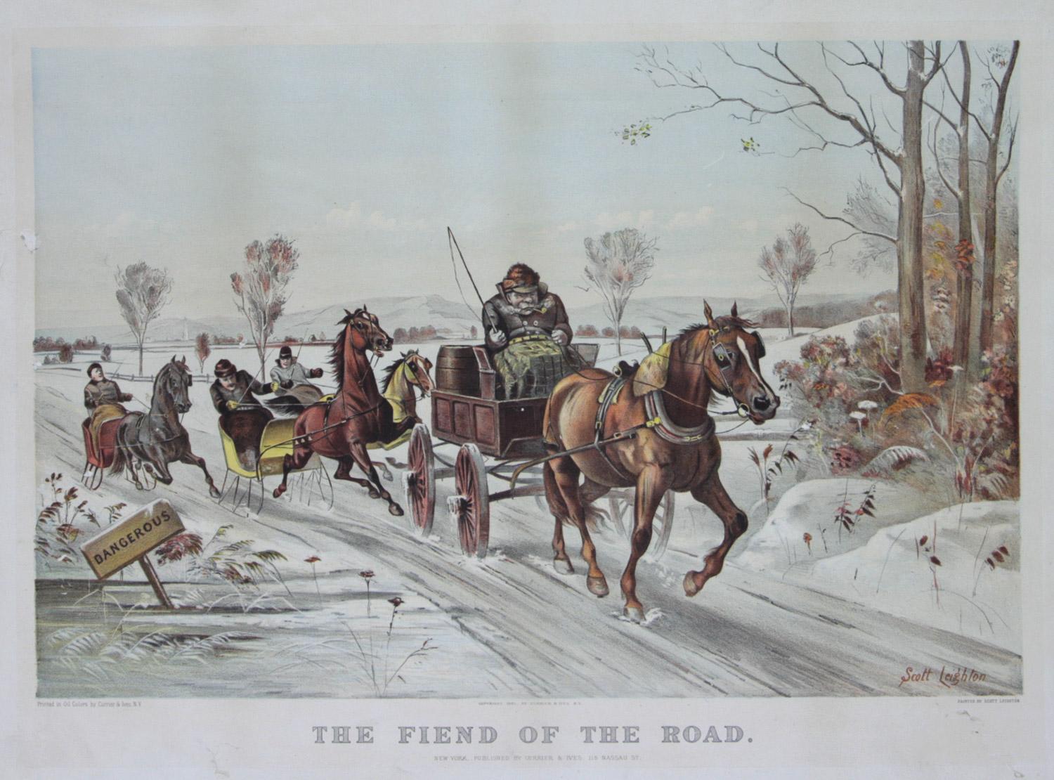 Scott Leighton Animal Print - The Fiend of the Road Currier & Ives 1881 Lithograph