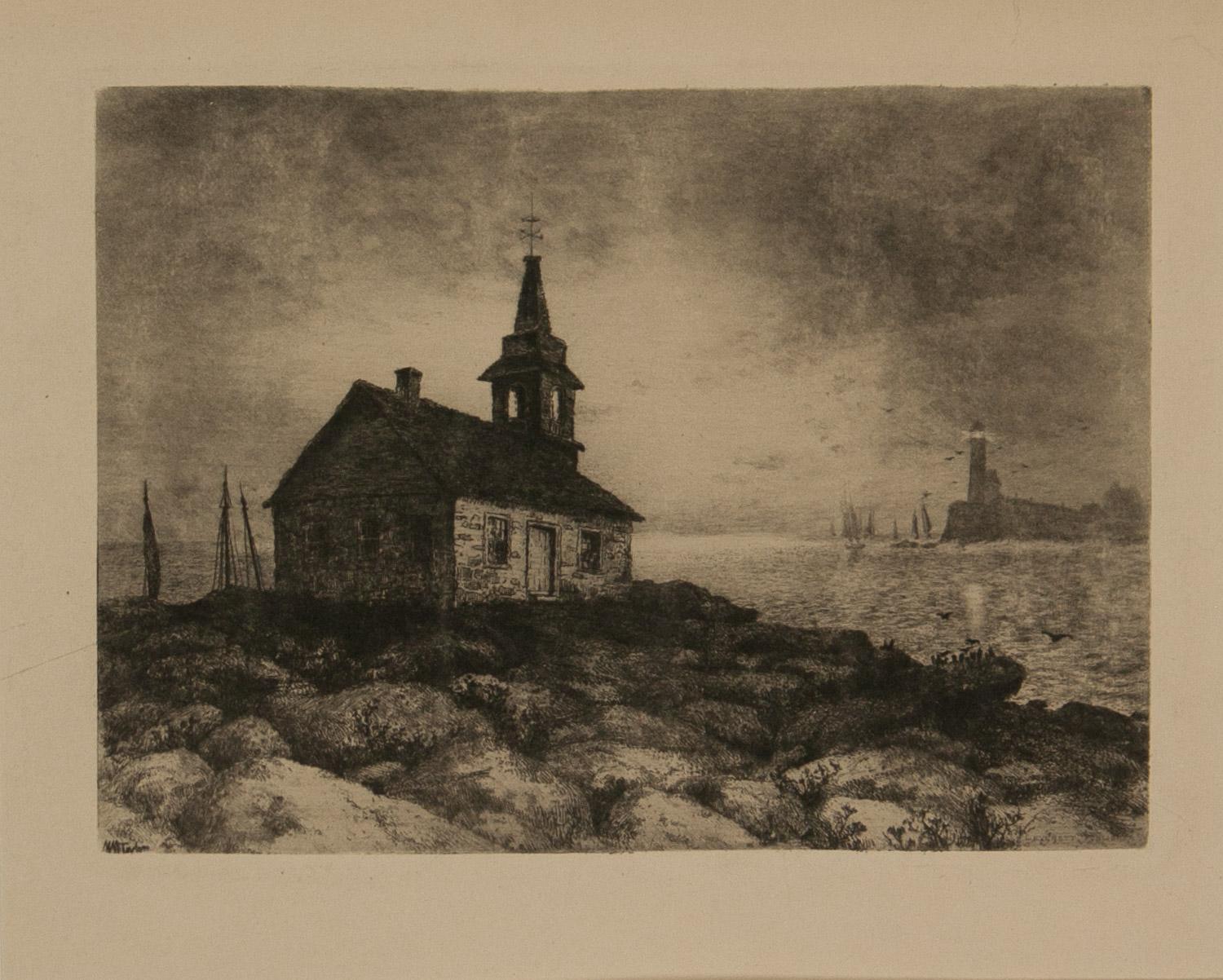 Etching with Lighthouse by M.M.Taylor 