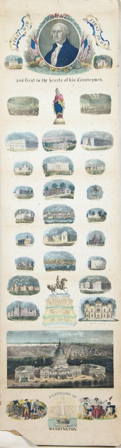 Antique Panorama of Washington Hand- Colored Engraving  pub. by Charles Magnum 1860