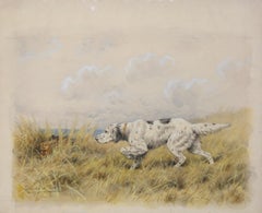 English Setter Hunting Rabbit original watercolor by Paul Wood