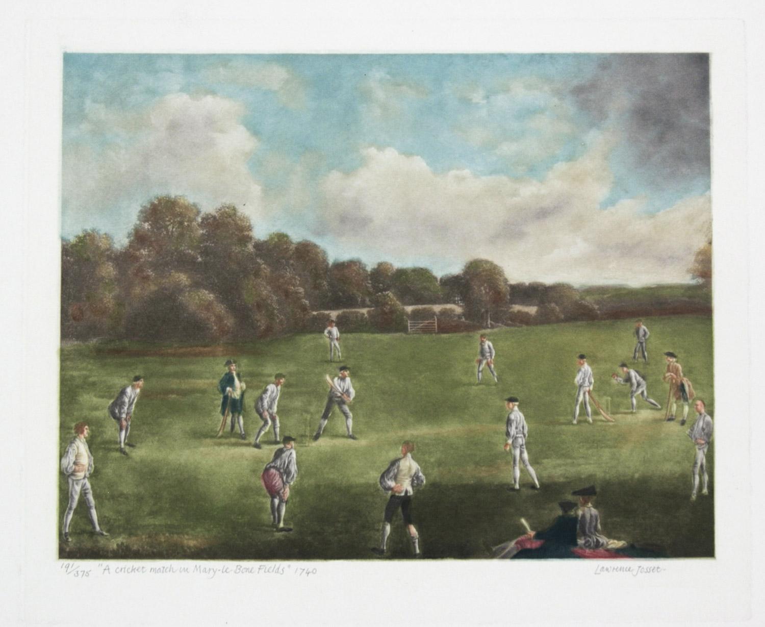 Lawrence Jossett  Landscape Print – Cricket-Match auf den Mary-le-Bone Fields von Lawrence  Set aus Schildkrötenholz