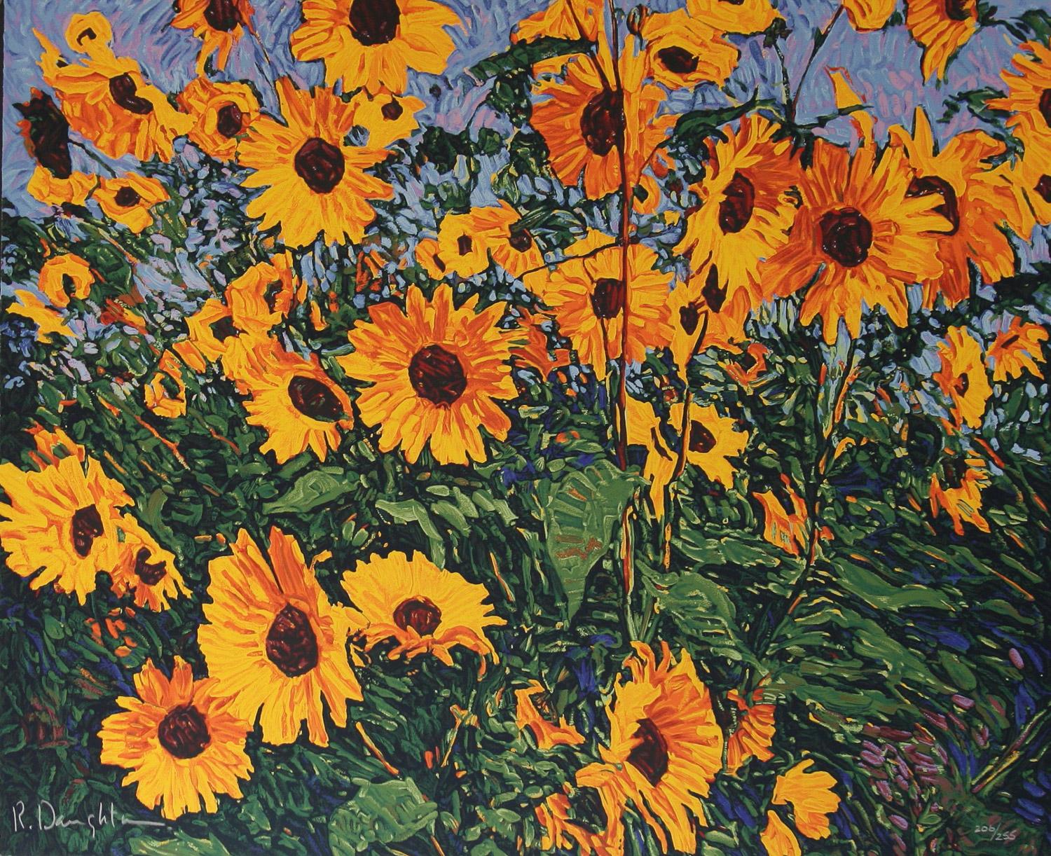 Wild Sunflowers original serigraph by Robert Daughters framed