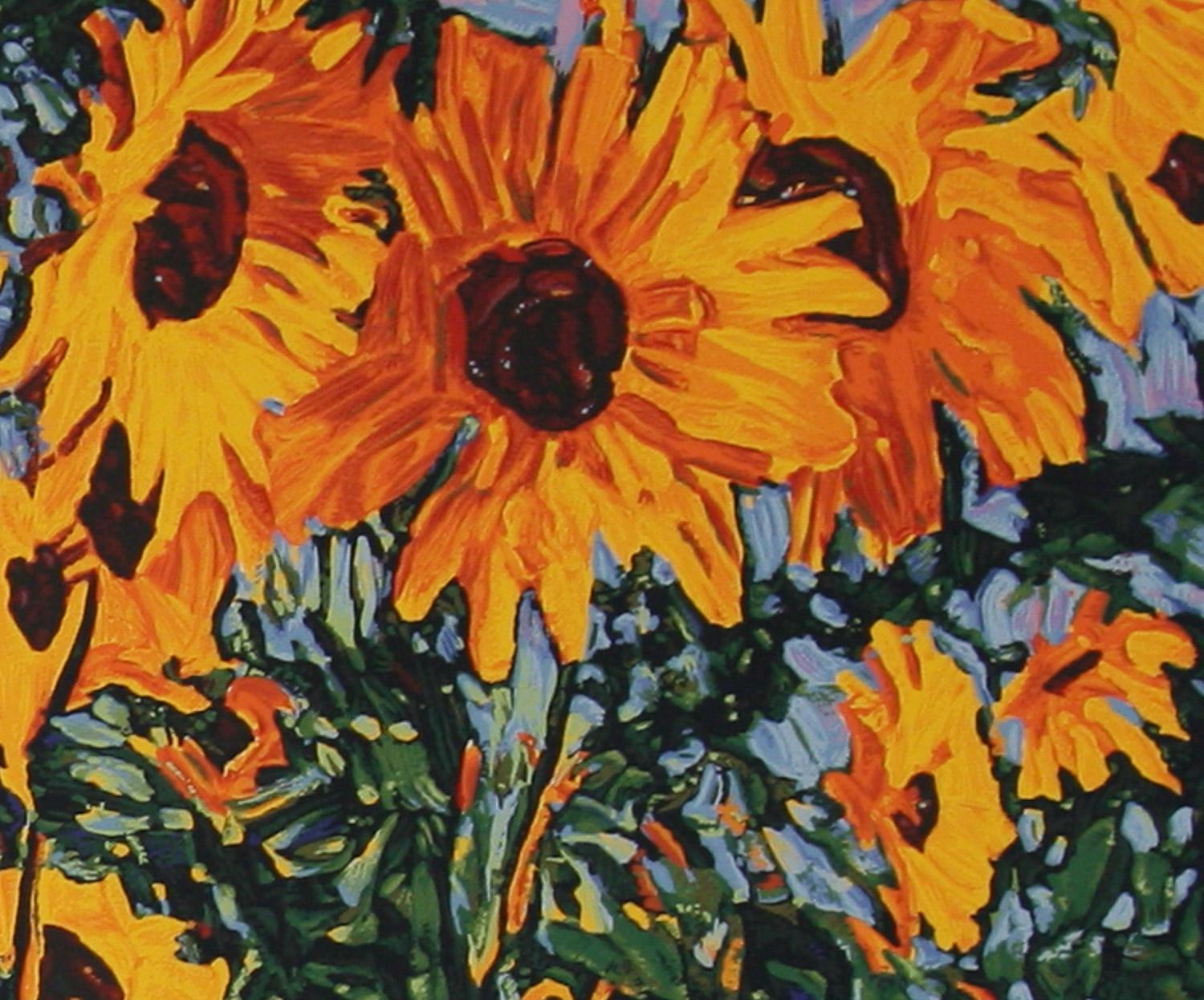 Wild Sunflowers original serigraph by Robert Daughters framed For Sale 2