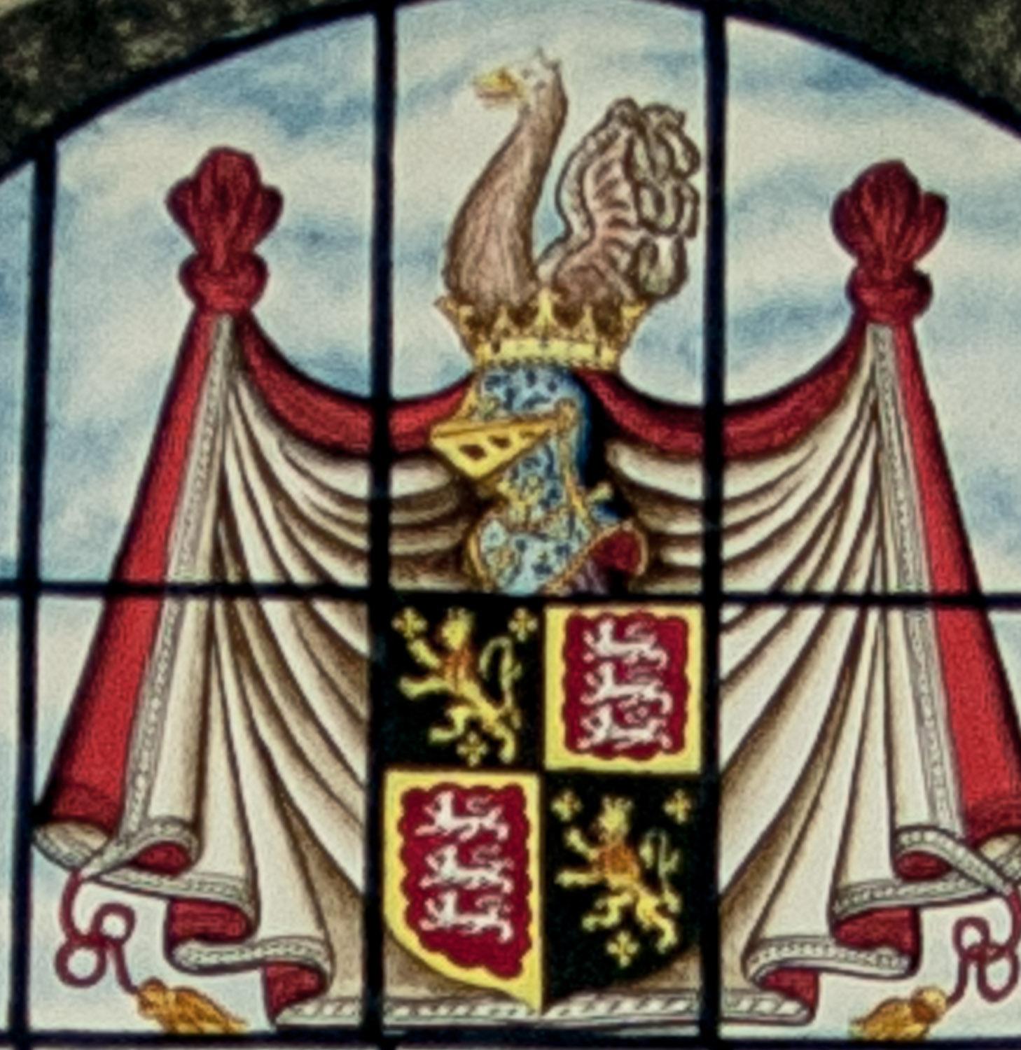 Gravure originale à l'aquatinte, coloriée à la main, d'un vitrail de la cathédrale Christ Church, Oxford, représentant l'évêque Robert King D. D., le dernier abbé d'Osney et le premier évêque d'Oxford, représenté ici devant la cathédrale d'Oxford.