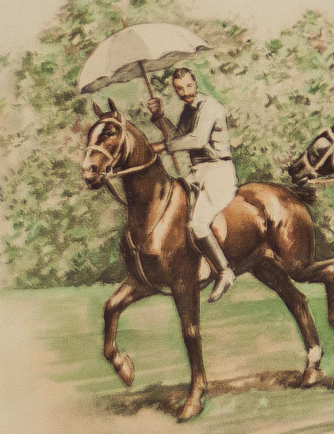 Gymkhana, courses de parapluies pour les courses de rockaway Hunting Club  Incidents sportives de 1890  - Impressionnisme américain Print par W. S. Vanderbilt Allen