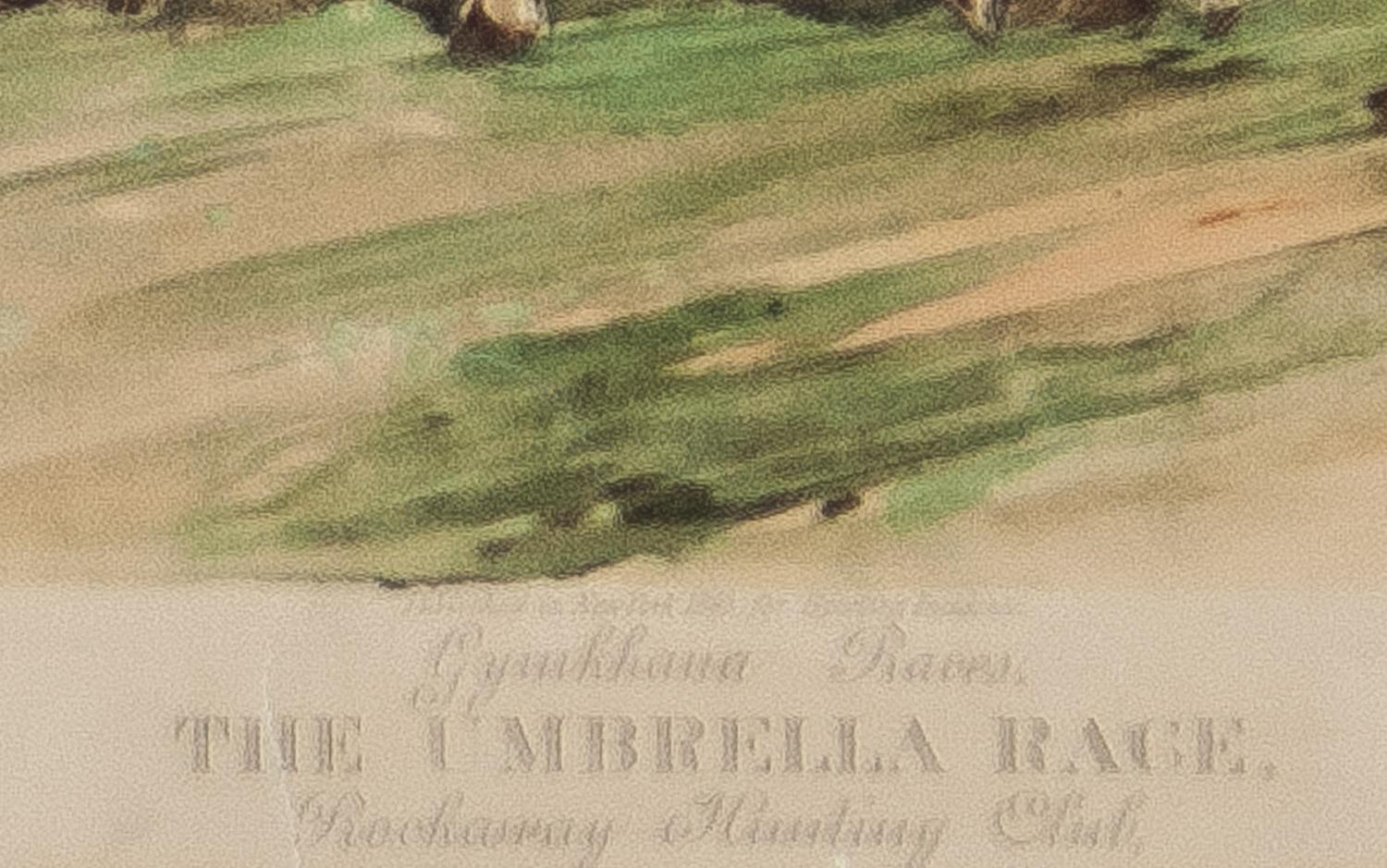 Gymkhana, courses de parapluies pour les courses de rockaway Hunting Club  Incidents sportives de 1890  - Beige Figurative Print par W. S. Vanderbilt Allen