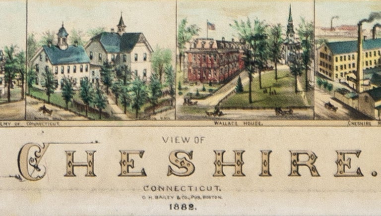 Birds Eye View of Cheshire Connecticut  1882 lithograph pub. by O. H. Bailey For Sale 3
