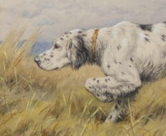 English Setter Hunting Rabbit original watercolor by Paul Wood