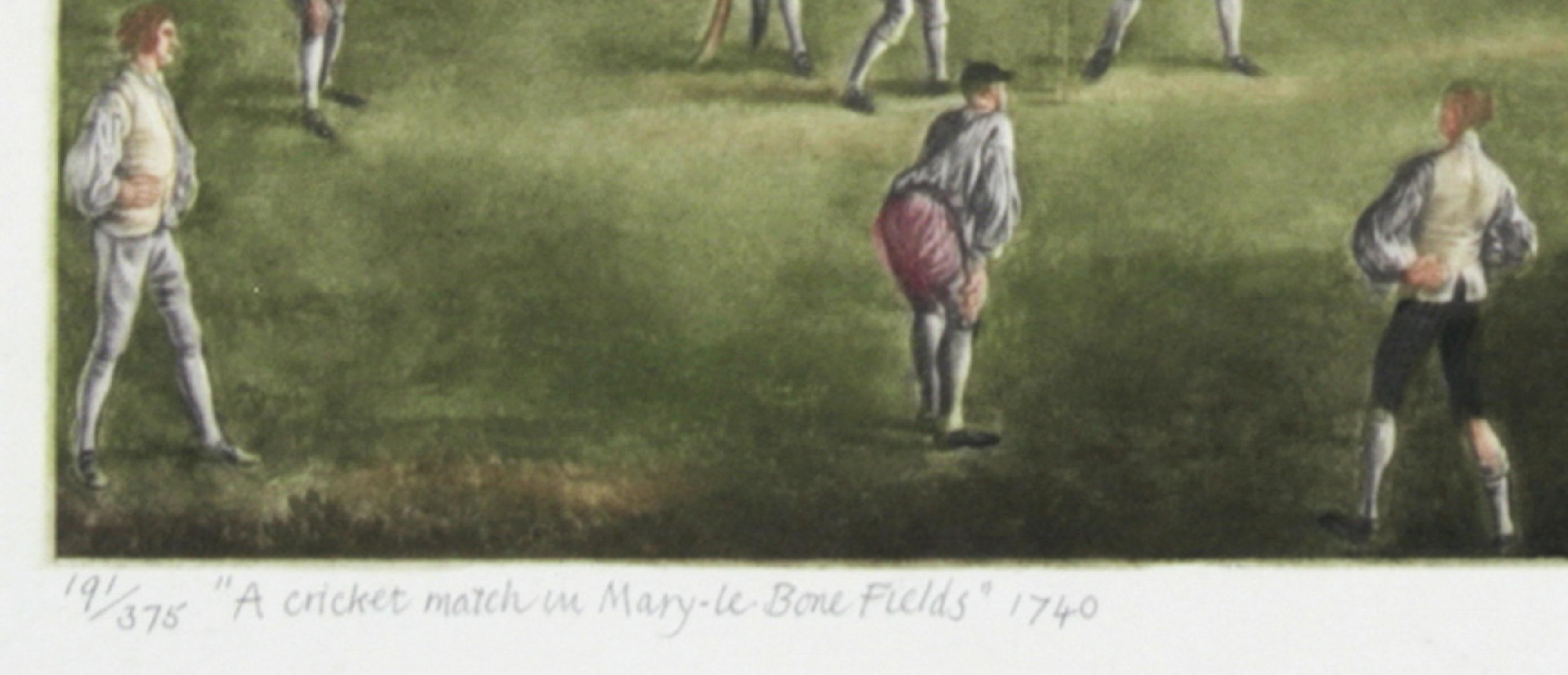 Cricket-Match auf den Mary-le-Bone Fields von Lawrence  Set aus Schildkrötenholz (Grau), Landscape Print, von Lawrence Jossett 