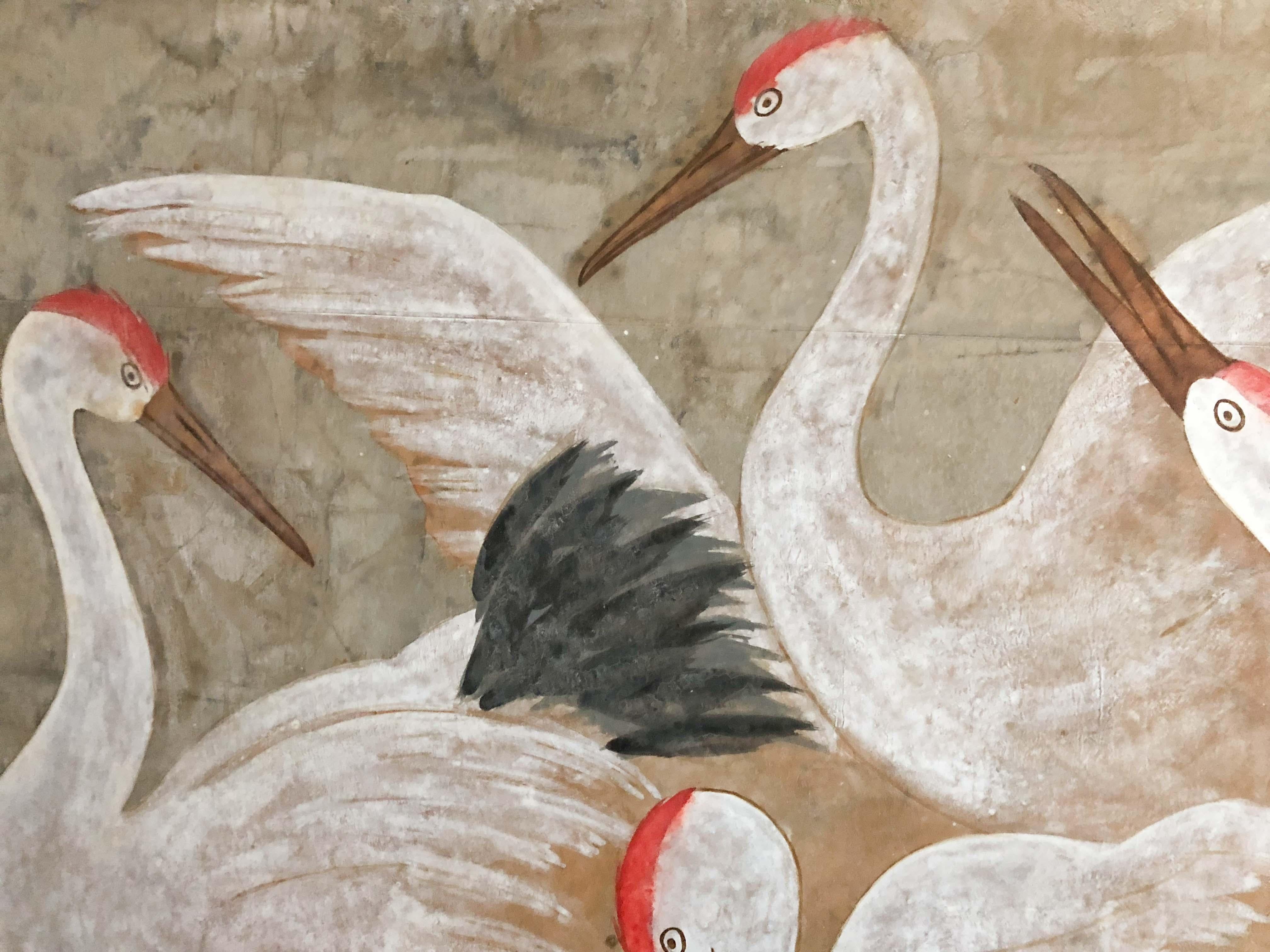 Cranes - Brown Landscape Painting by Lim Ha Shan
