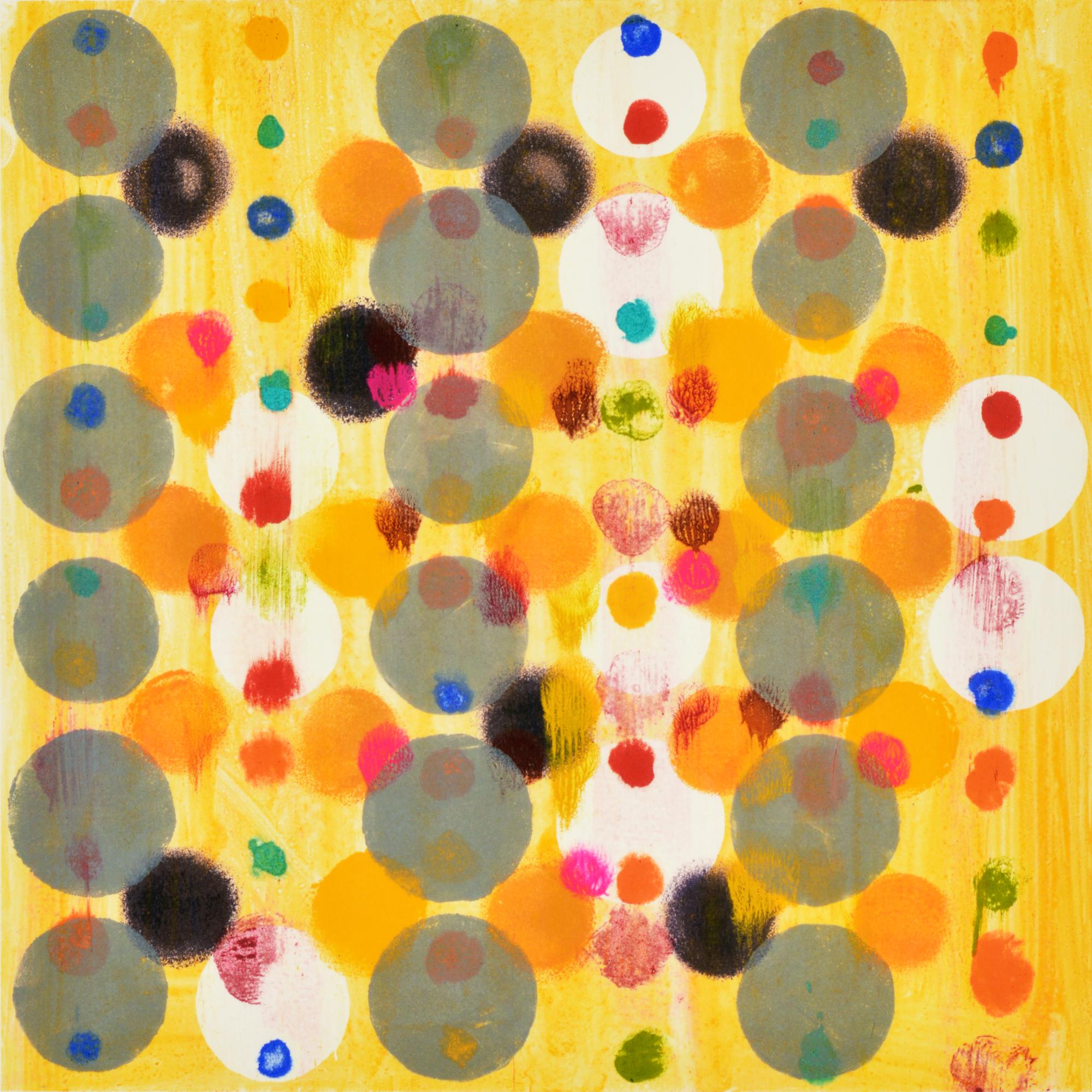 Janine Wong Abstract Print - "Dot Variant 9", color dots, abstract, orange, yellow, pink, green, blue, red