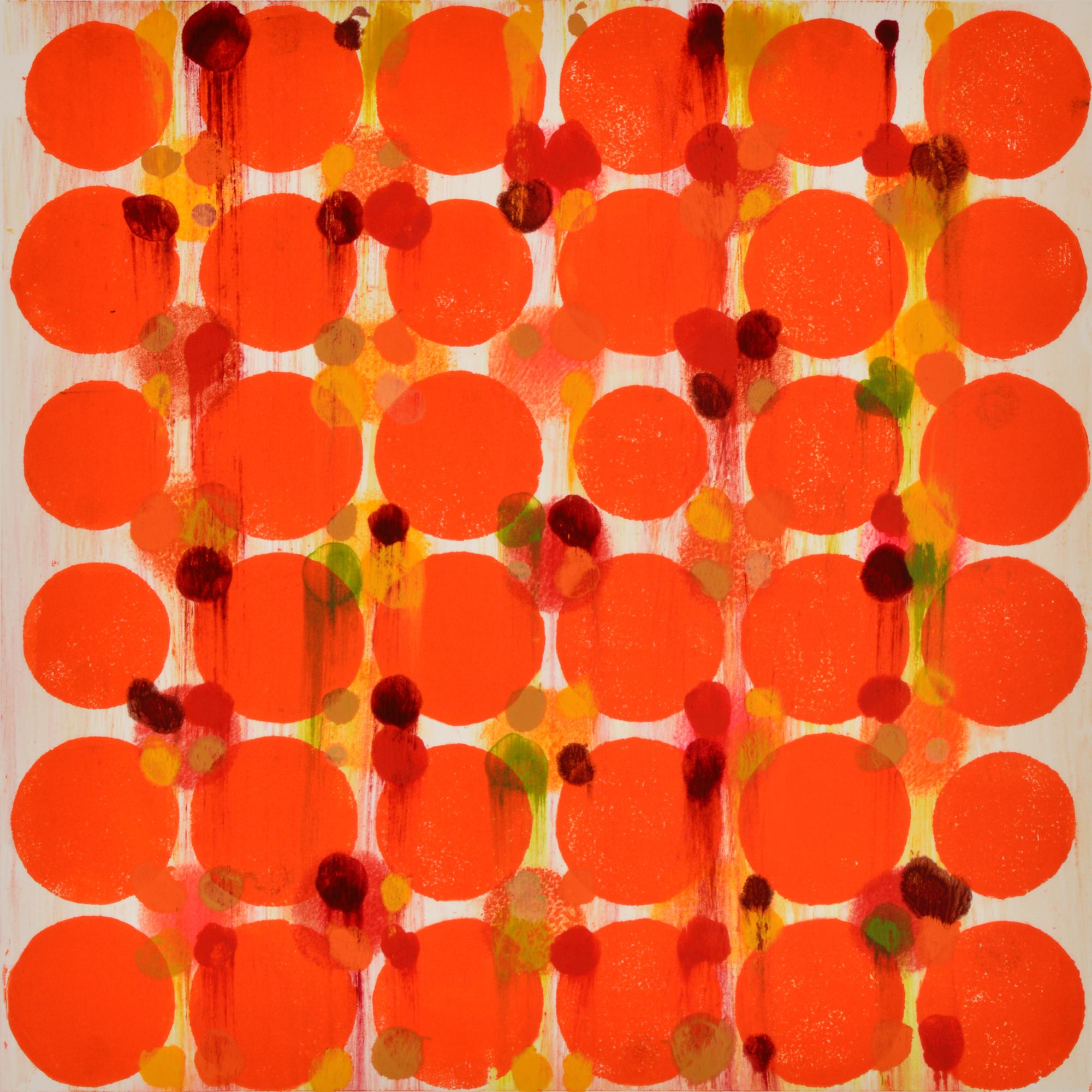 Janine Wong Abstract Print - "Dot Variant 14", color dots, abstract, pattern, orange, yellow, warm