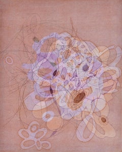 "On and On #25", delicate, pastel colored organic, curvy abstract monoprint