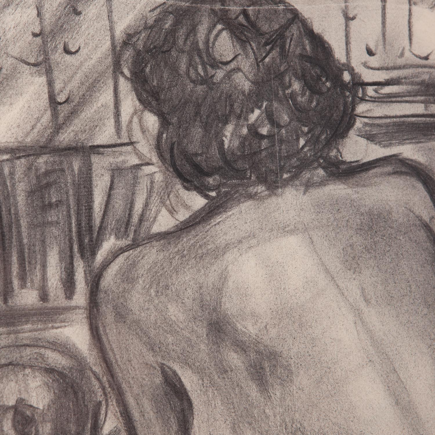 20th Century Italian Nude Charcoal Sketch  For Sale 1