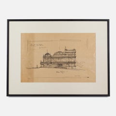 Architectural Sketch by Italian Architect Arturo Viligiardi (1869 - 1936)