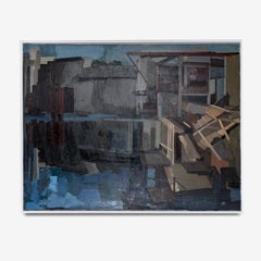 Large Oil on Canvas of an Industrial Landscape titled 'La Barrage'