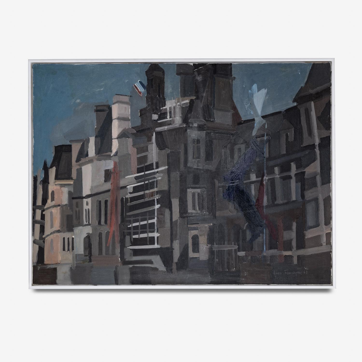 Lison Favorget Dinichert Landscape Painting -  Large Oil on Canvas of an Industrial Landscape titled 'La Barrage'