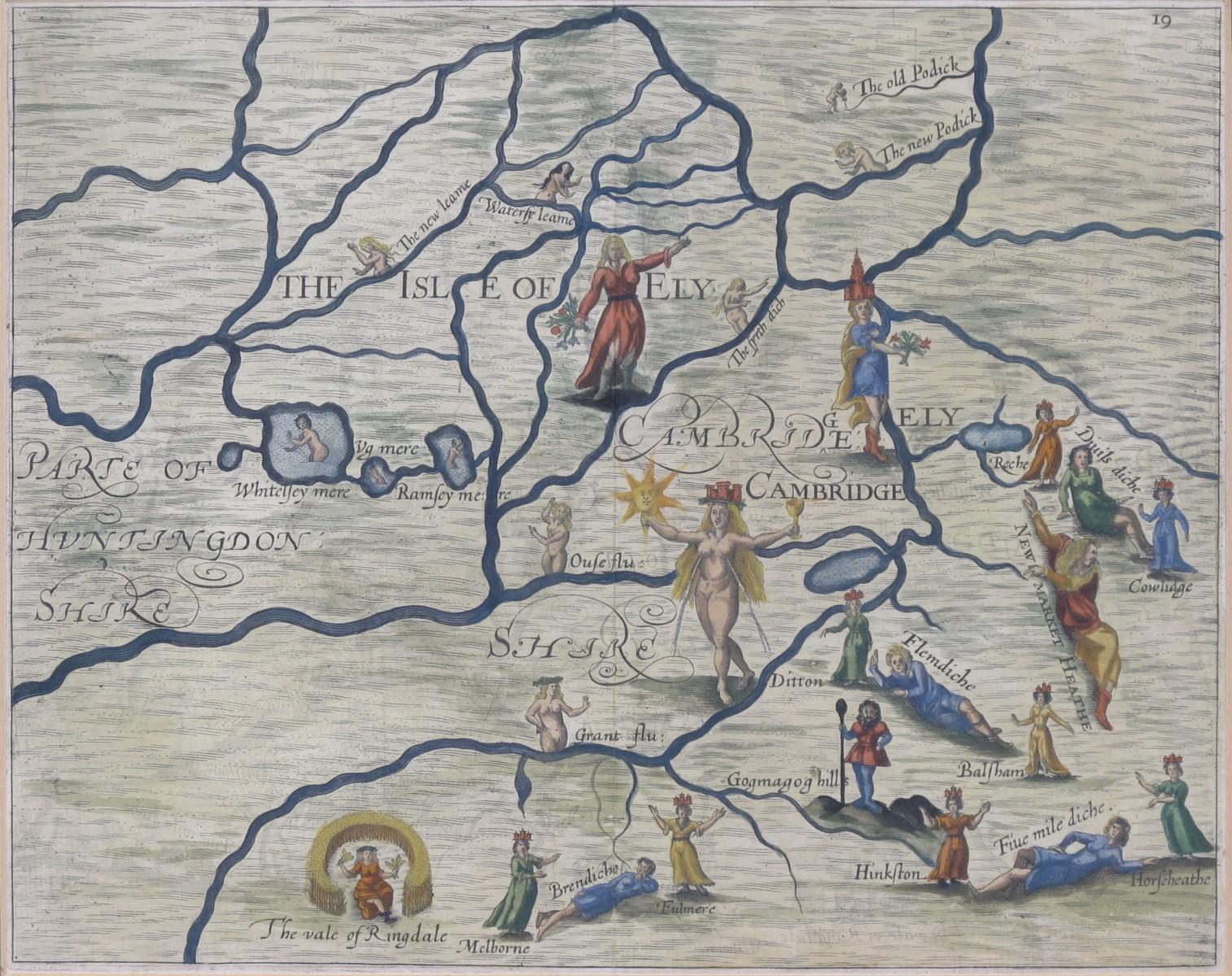 Besuchen Sie unsere anderen Artikel, um eine große Auswahl an Ansichten von Oxford und Cambridge zu sehen.

Michael Drayton (1563-1631) 
Karte von Cambridge und der Isle of Ely (1622), gestochen von William Hole für Draytons Poly Olbion
London