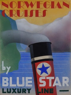 Vintage 1930s Design Advertising Art Deco Poster Design Norwegian Cruises Blue Star Line