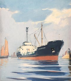 Laurence Dunn ESSO Brixham petrolero gouache pintura arte marítimo barco