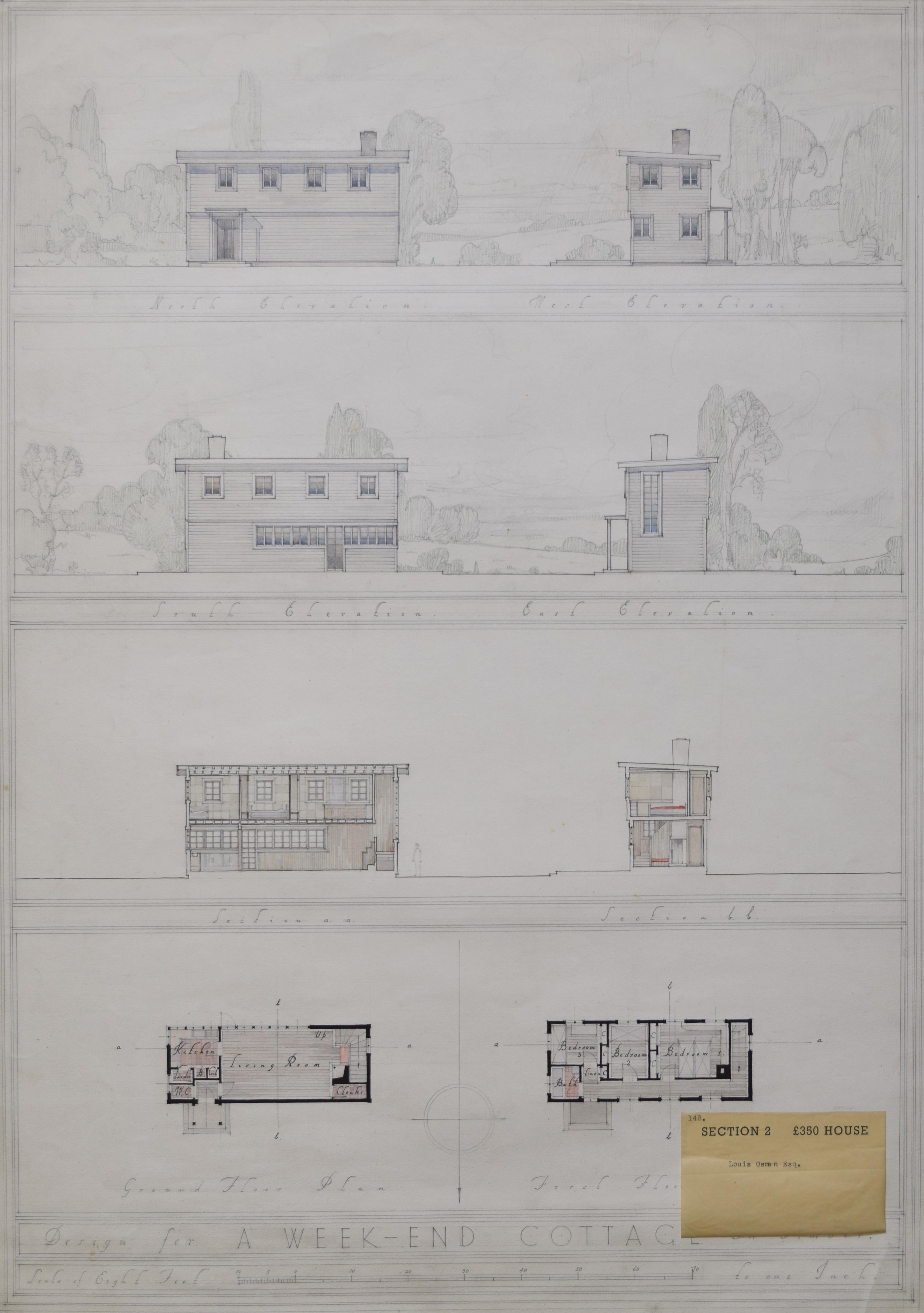 Architektonisches Design für Modernist House Weekend Cottage von Louis Osman, 1930er Jahre im Angebot 1