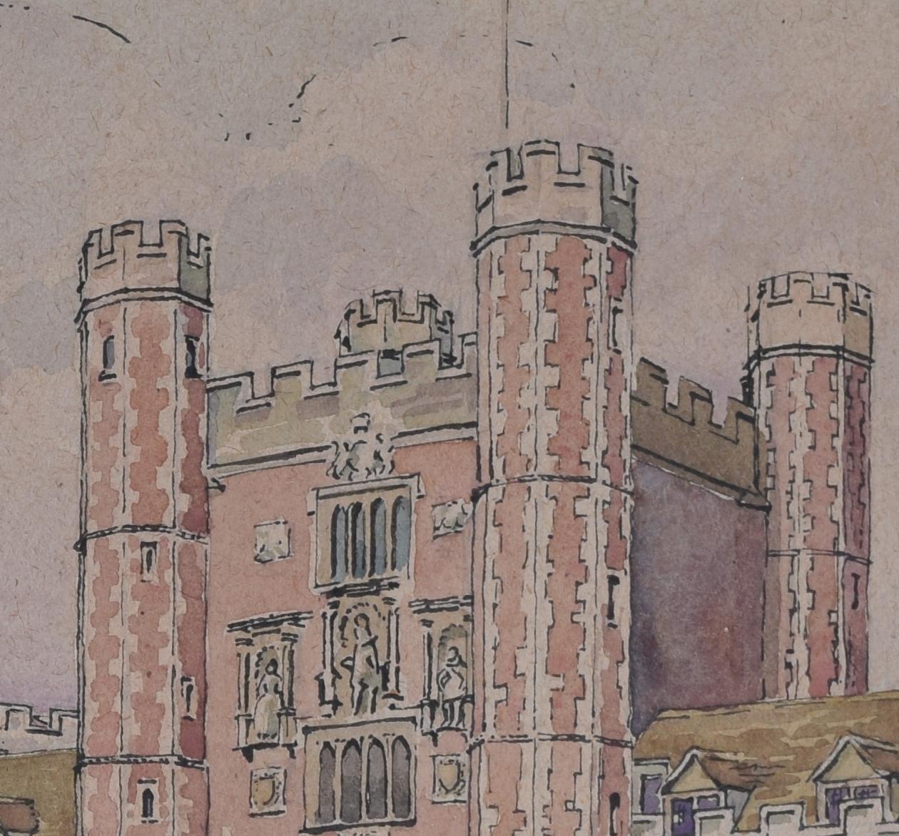 Great Court, Trinity College Cambridge Watercolour painting art J V C Anthony - Art by JVC Anthony