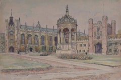 Great Court, Trinity College Cambridge Arte de la pintura a la acuarela J V C Anthony
