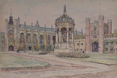 Retro Great Court, Trinity College Cambridge Watercolour painting art J V C Anthony