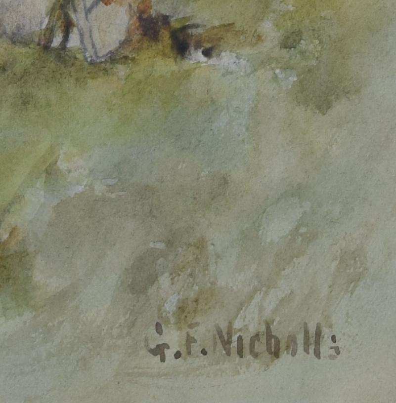 Magdalen College y puente del Cherwell, Oxford acuarela G F Nicholls - Landscape Art Gris de George Frederick Nicholls