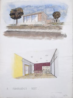 Vintage Modernist Fisherman's Hut architectural drawing design Mid Century Modern UK