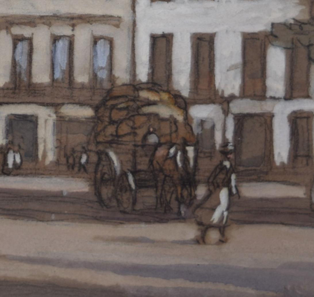 Horace Mann lebt am Hanover Square, London, Gouache-Gemälde, Edwardian, 1920 (Grau), Landscape Art, von Horace Mann Livens