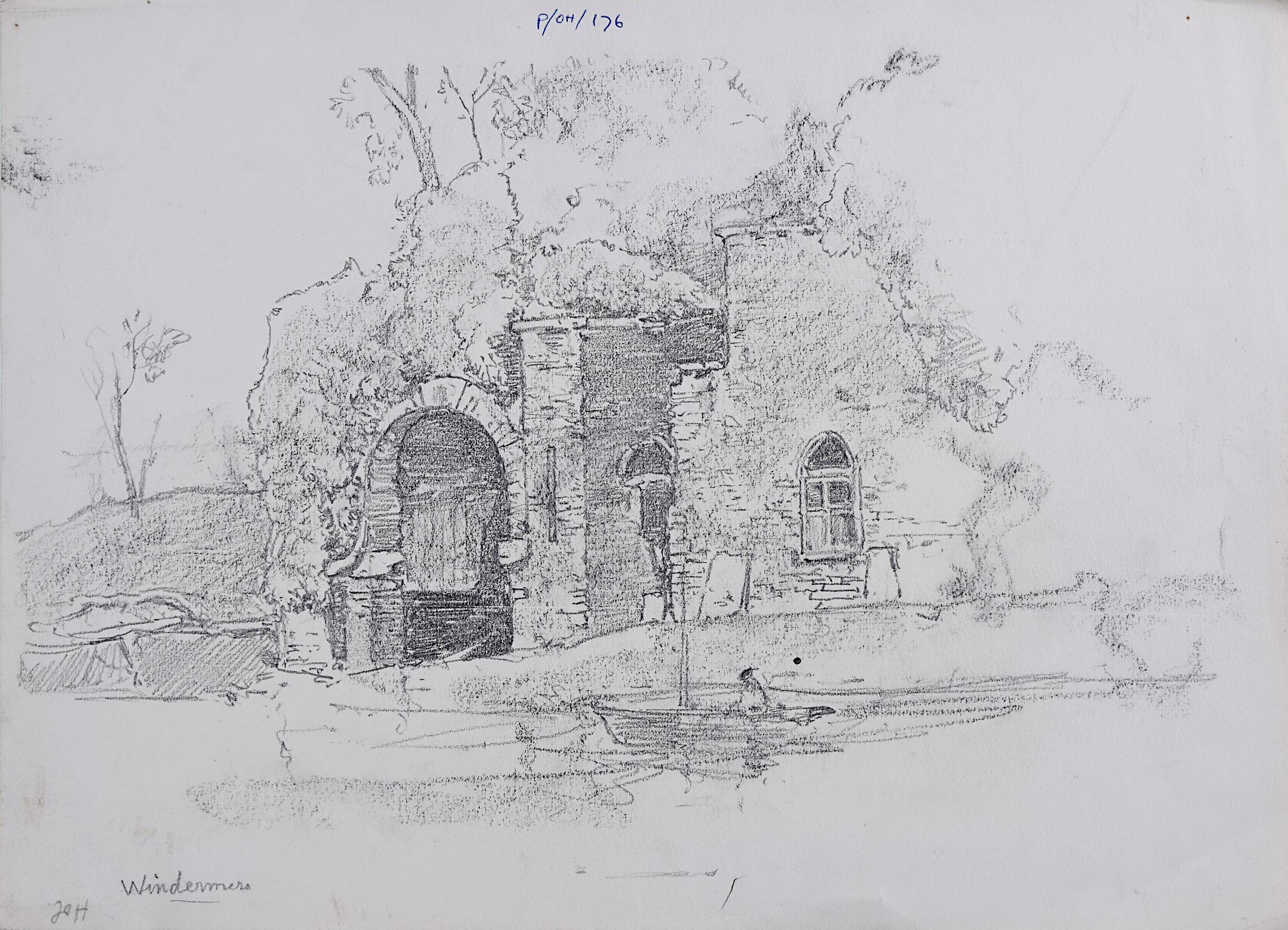 Landscape Art Oliver Hall, R.A., R.E., R.S.W. - Drawing Modern British Art Oliver Hall RA Boat House Windermere Lake District Drawing