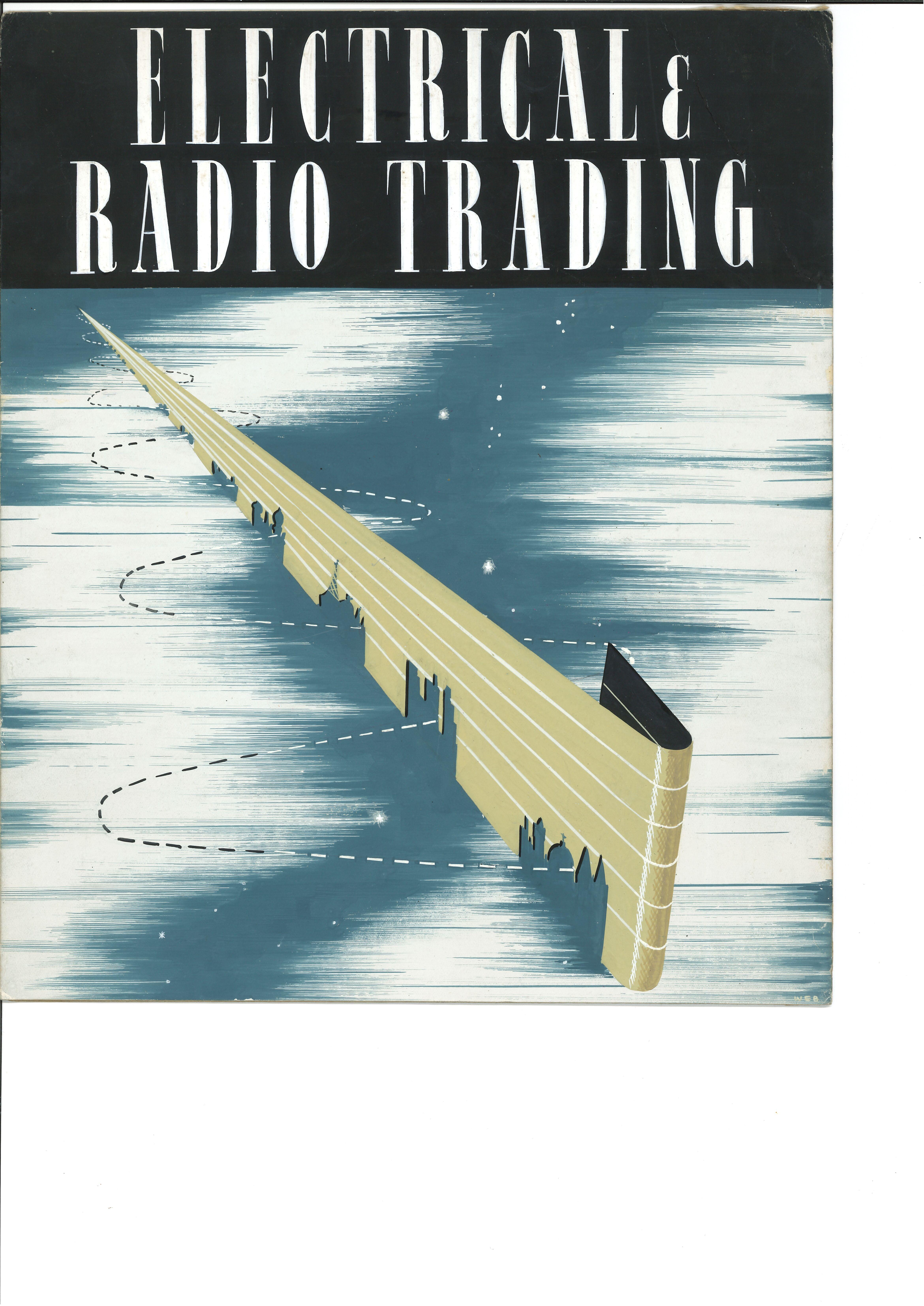 W.E.B. Landscape Art - Art Deco Gouache Design Electrical & Radio Trading ERT c.1930s Early Wireless