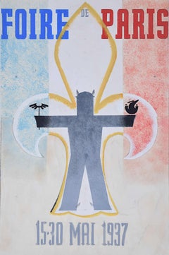 Foire de Paris 1937 advertising poster design gouache Art Deco Tricolore