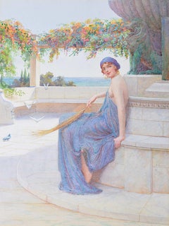 William F Ashburner A Maiden in a Classical Setting watercolour pre-Raphaelite