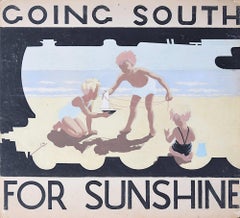 1930s Original Gouache Design for Railway Poster Going South for Sunshine Beach