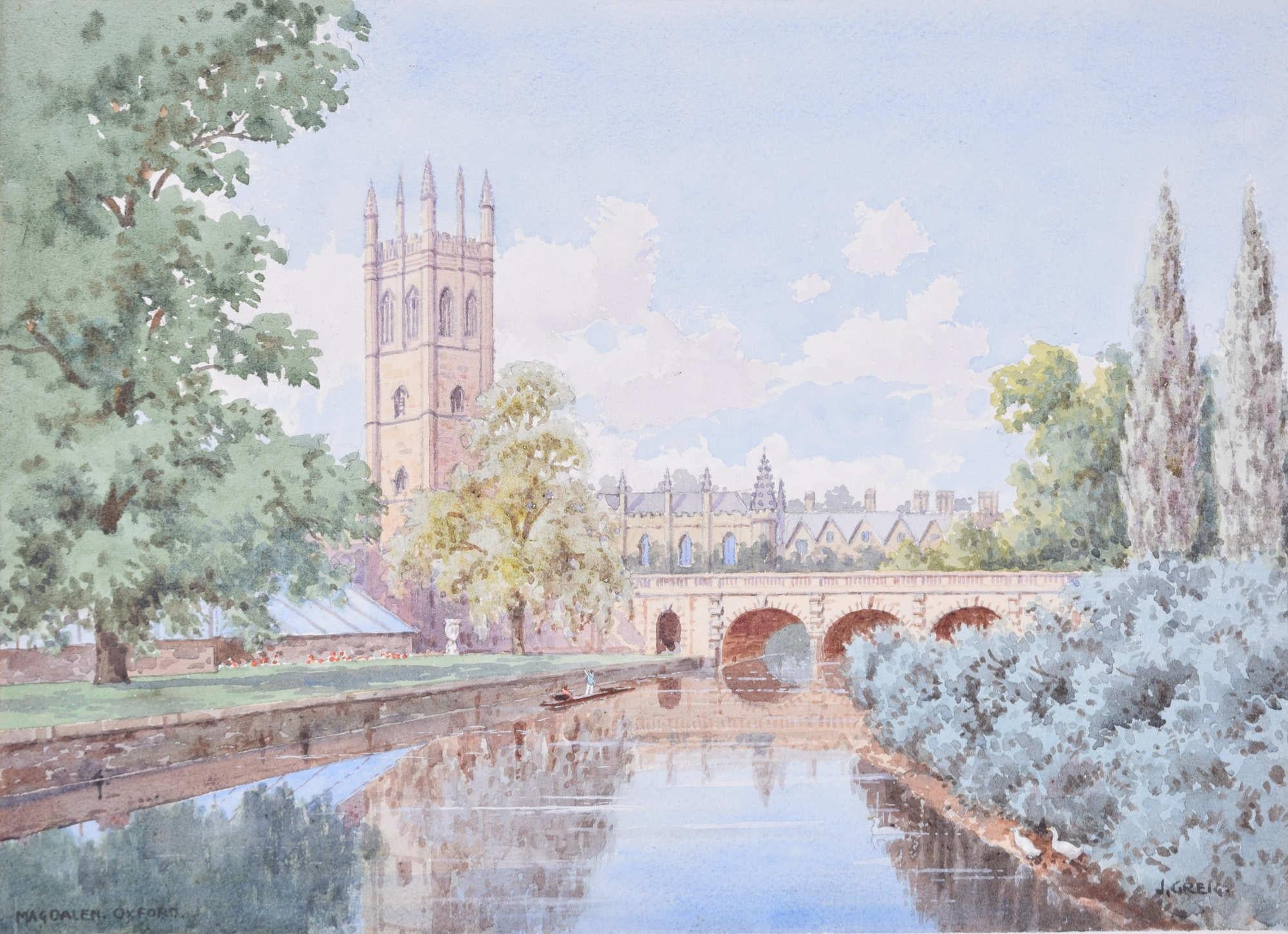 James Greig Magdalen College Oxford and River Isis watercolour