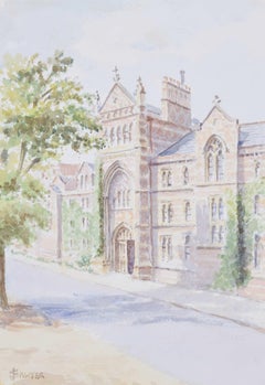 J Sawyer Keble College Oxford Acuarela mediados del siglo XX
