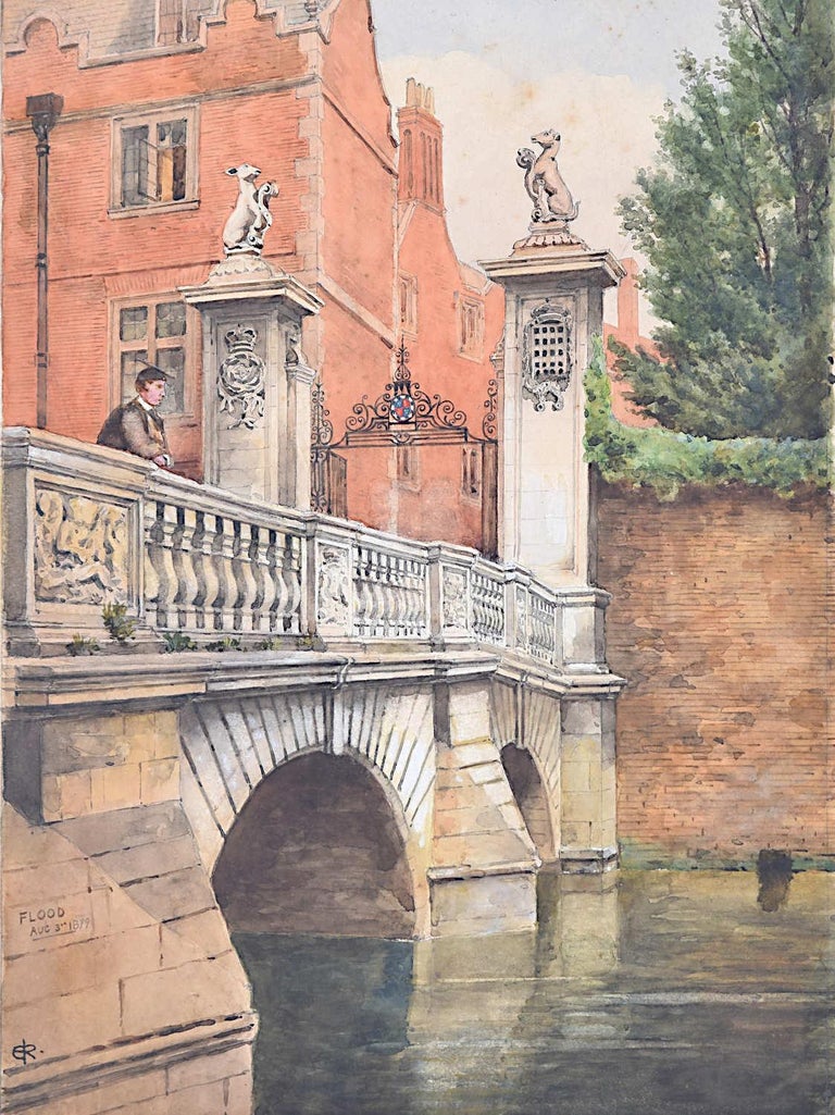 Wren Bridge Spring Unknown - St John's College Cambridge Edwardian watercolour Wren Bridge ...