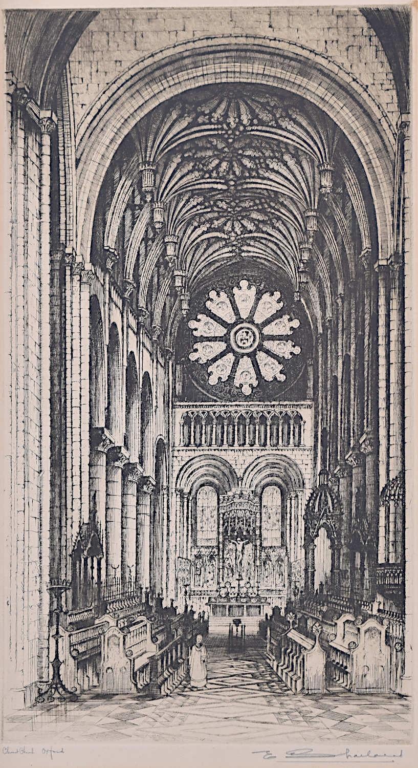 Edward W Sharland Interior Print – Christ Church Cathedral Oxford Radierung E W Sharland Druck College University