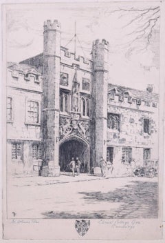 Antique Christ's College Cambridge etching c. 1920 Mabel Oliver Rae print