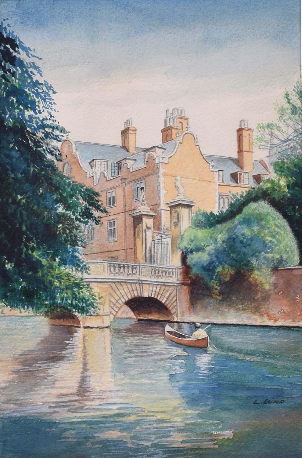 St John’s College Cambridge Wren Bridge Ludwig Lund Watercolour Painting
