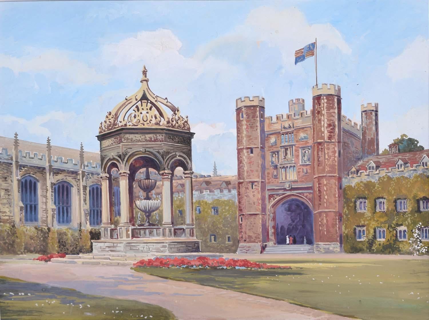 Great Court Trinity College Cambridge by Gwen White Mid Century Gouache Painting